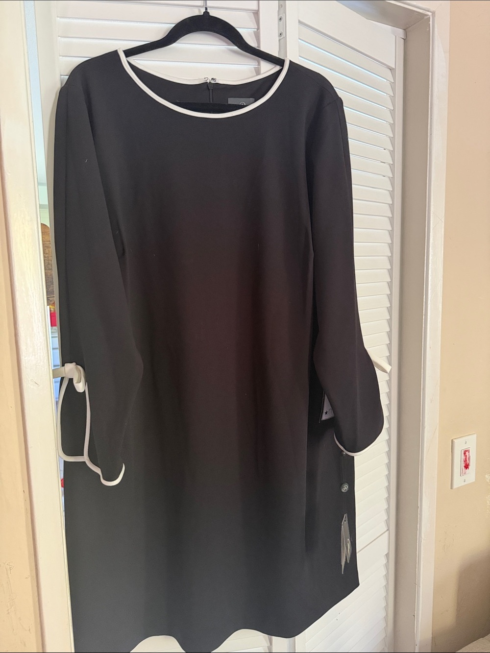 Black Shift Dress with White Trim - Classic Women's Dress Adrianna Papell - Picture 1 of 6